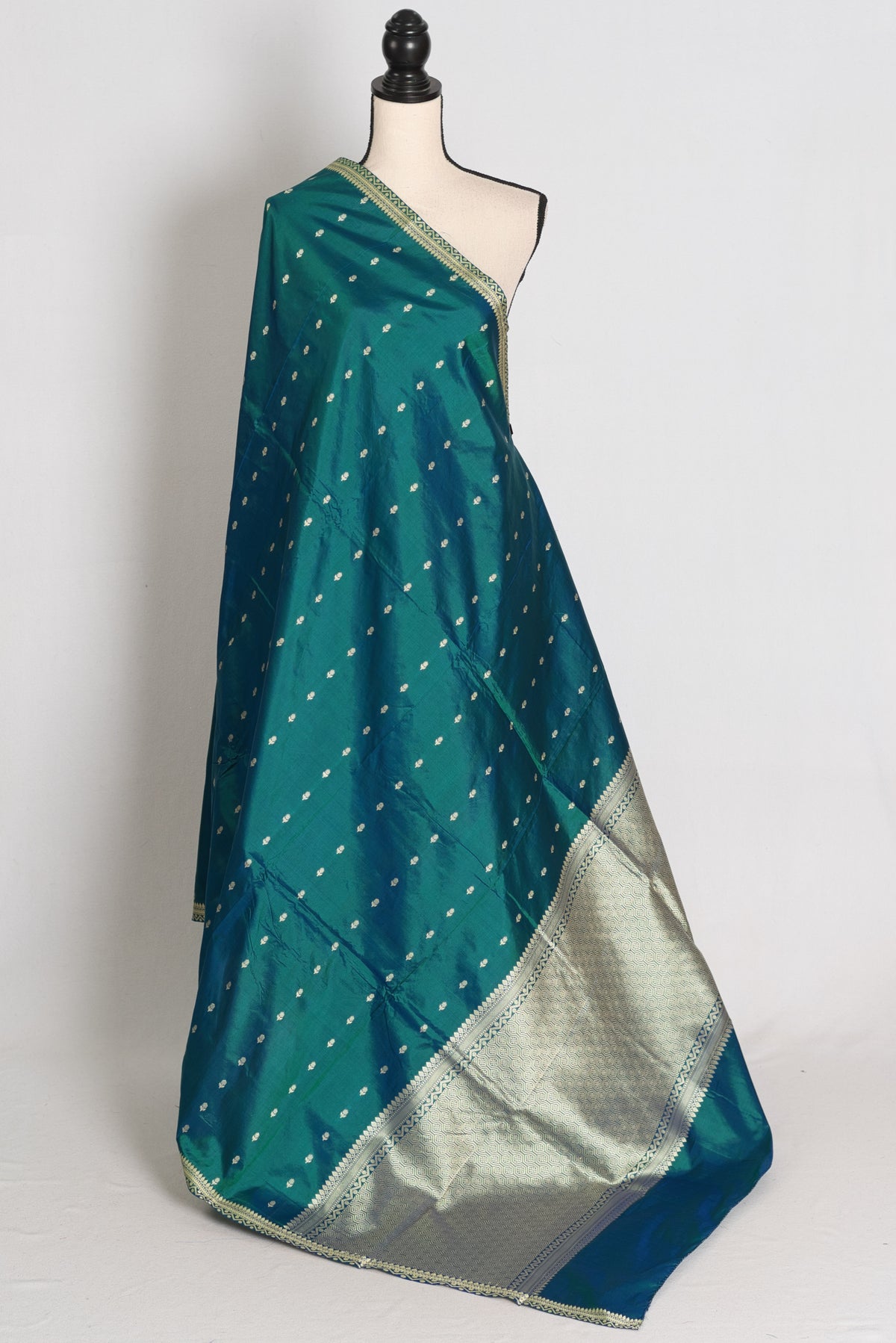 Peacock Green Banarasi saree — front view