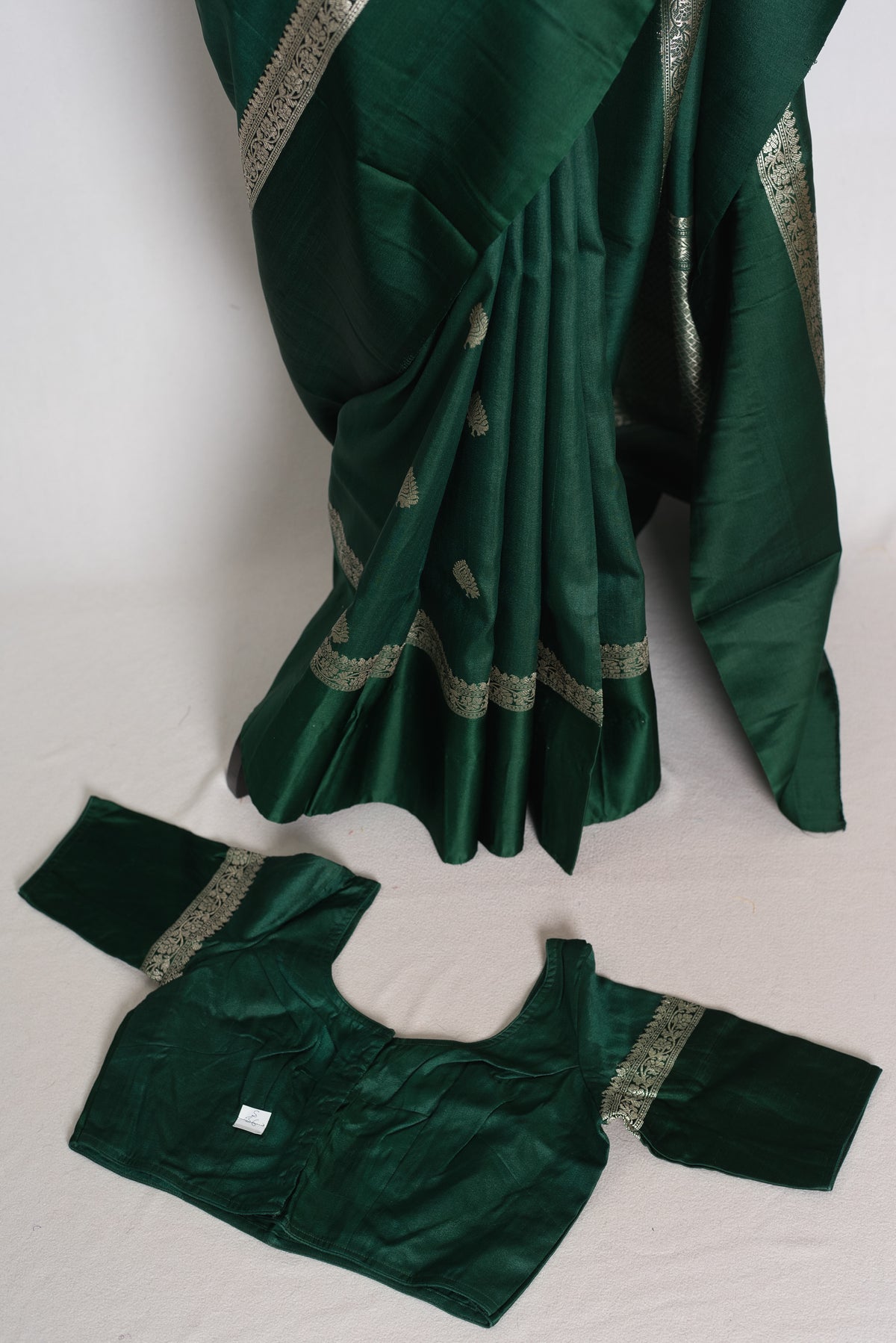Protha : Bottle Green Tussar Silk Banarasi Saree with 36 Size Blouse image 1