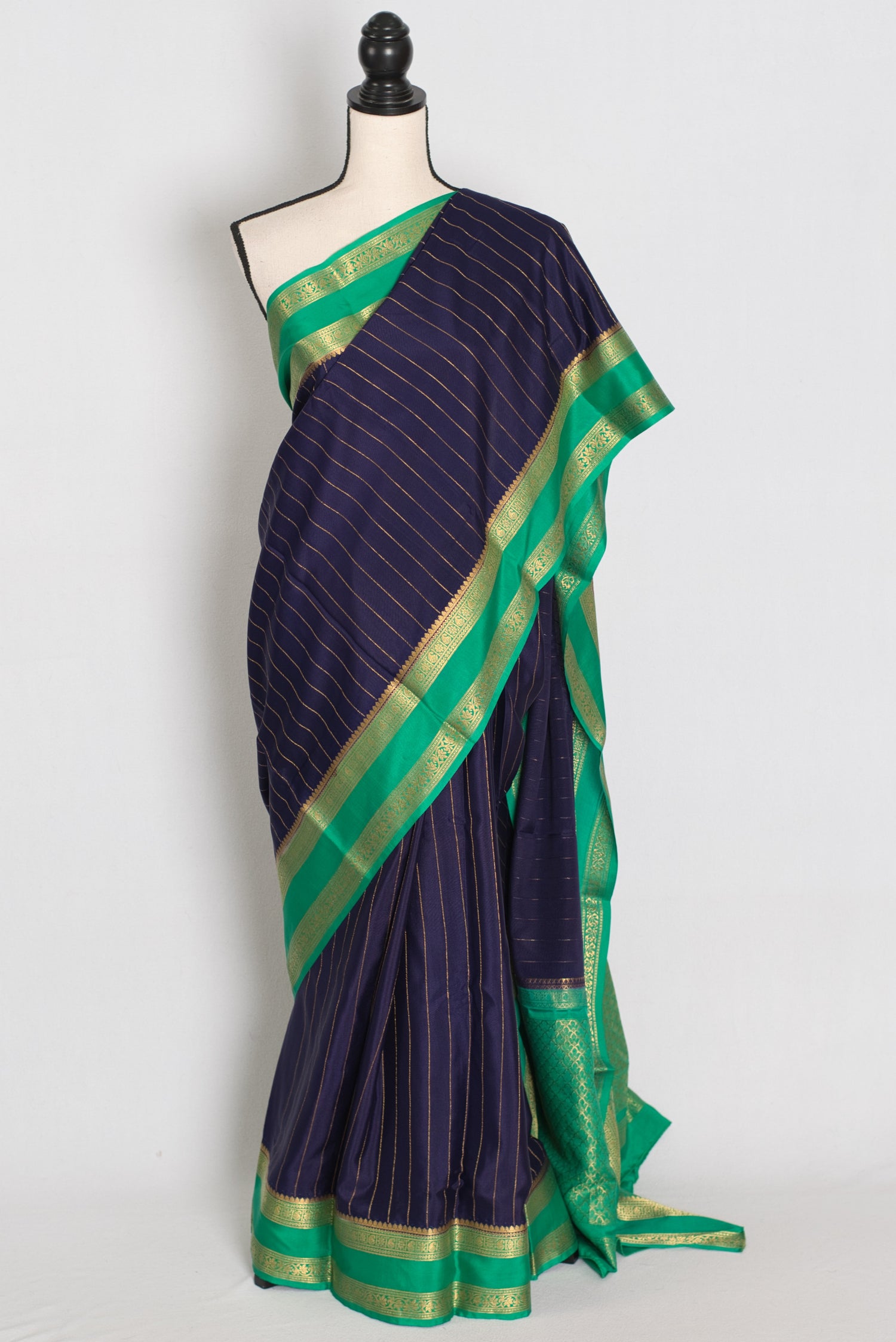 Malathi – Dark Blue and Green Pure Mysore Crepe Silk Saree | Silk Mark Certified image 0