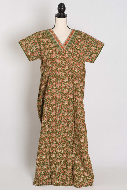 Kalamkari Printed Heena Green Women Indian Cotton Nighty in Regular Size image 0