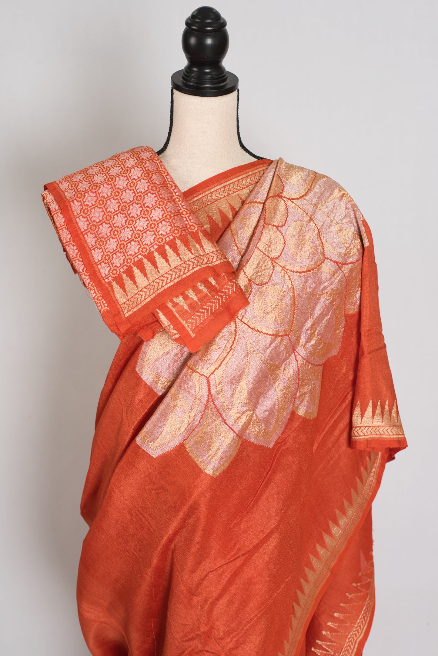 Farah : Rust Orange Tussar Georgette Banarasi Saree with Contemporary Design image 2