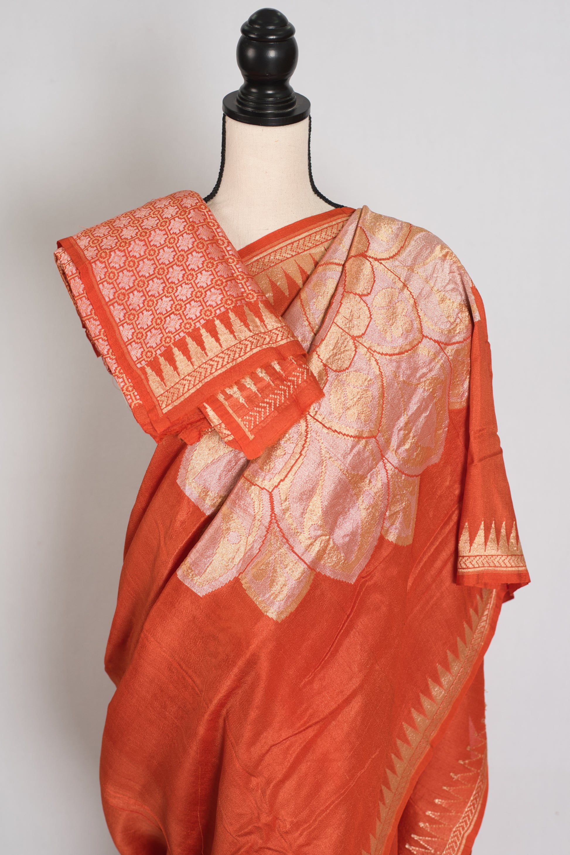 Farah : Rust Orange Tussar Georgette Banarasi Saree with Contemporary Design image 2