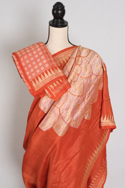 Farah : Rust Orange Tussar Georgette Banarasi Saree with Contemporary Design image 2