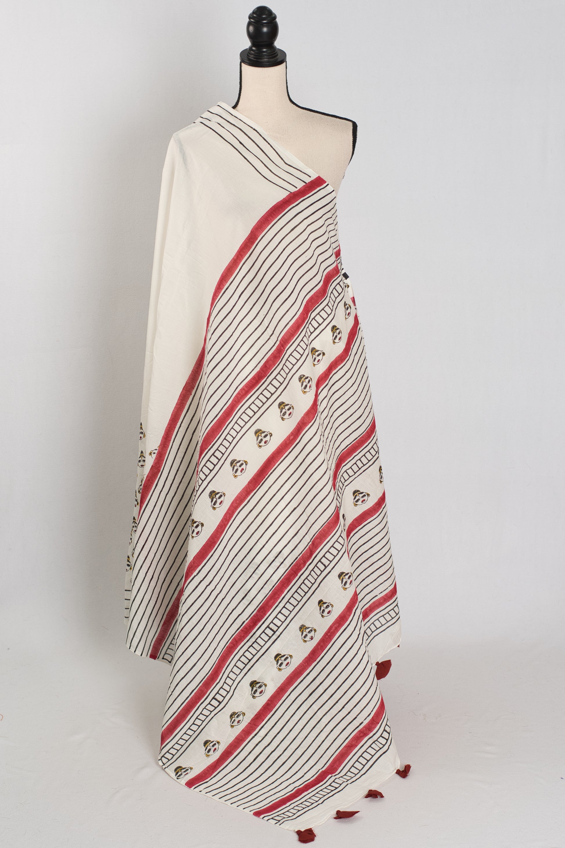 Sandhi: White & Black Contemporary Printed Mulmul Cotton Saree image 1