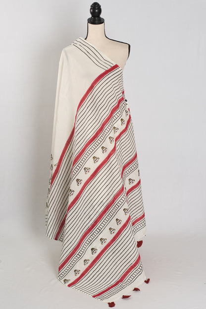 Sandhi: White & Black Contemporary Printed Mulmul Cotton Saree image 1