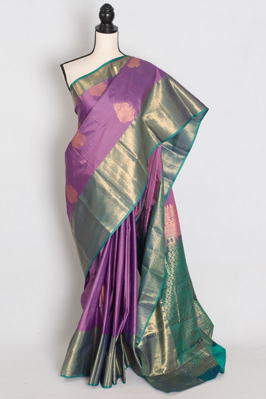 Mita : Mauve & Sea Green Contrast Semi Silk Kanjivaram Saree image 0