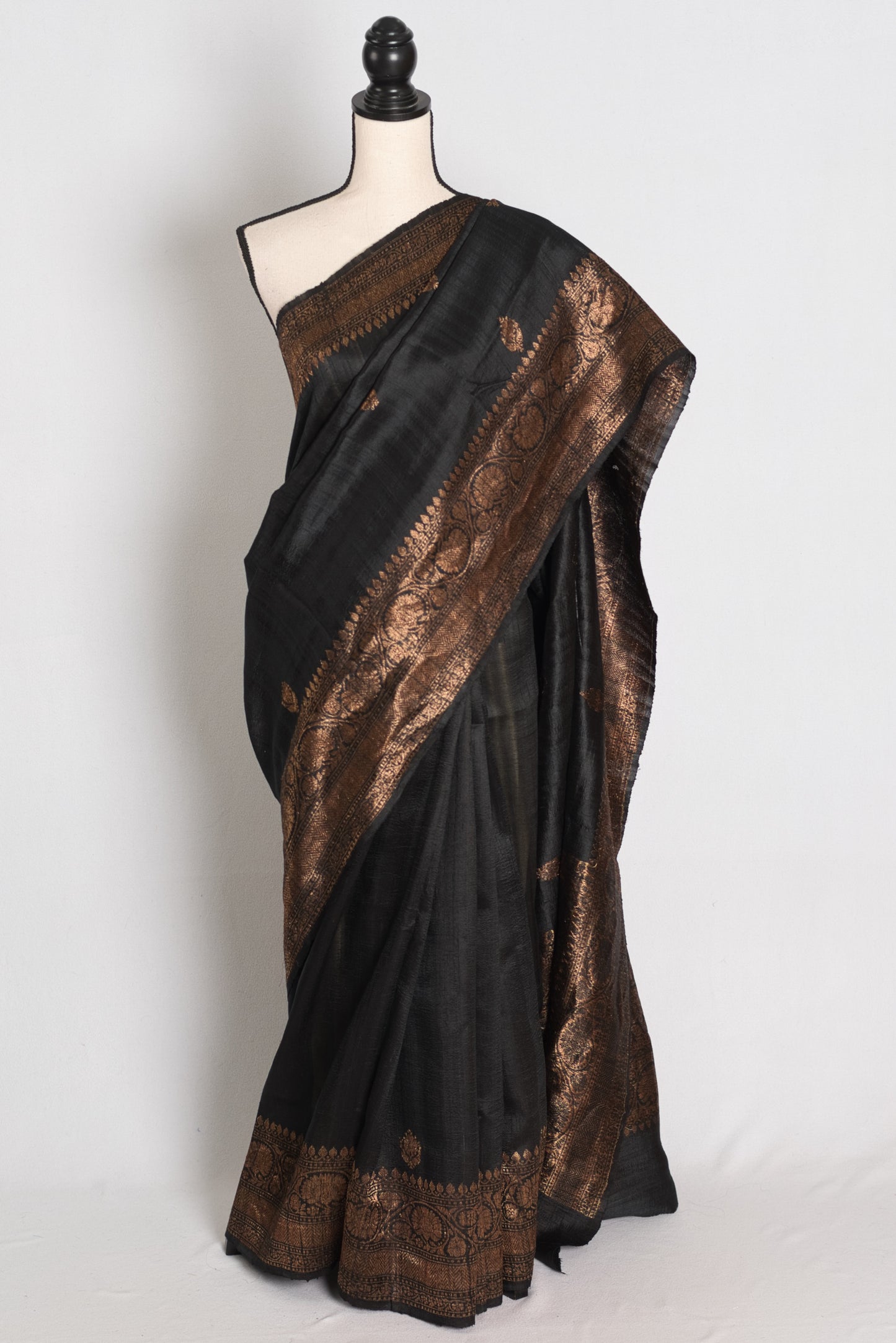 Nandini : Black Pure Raw Silk Banarasi Saree | Antique Gold Zari Weave image 0