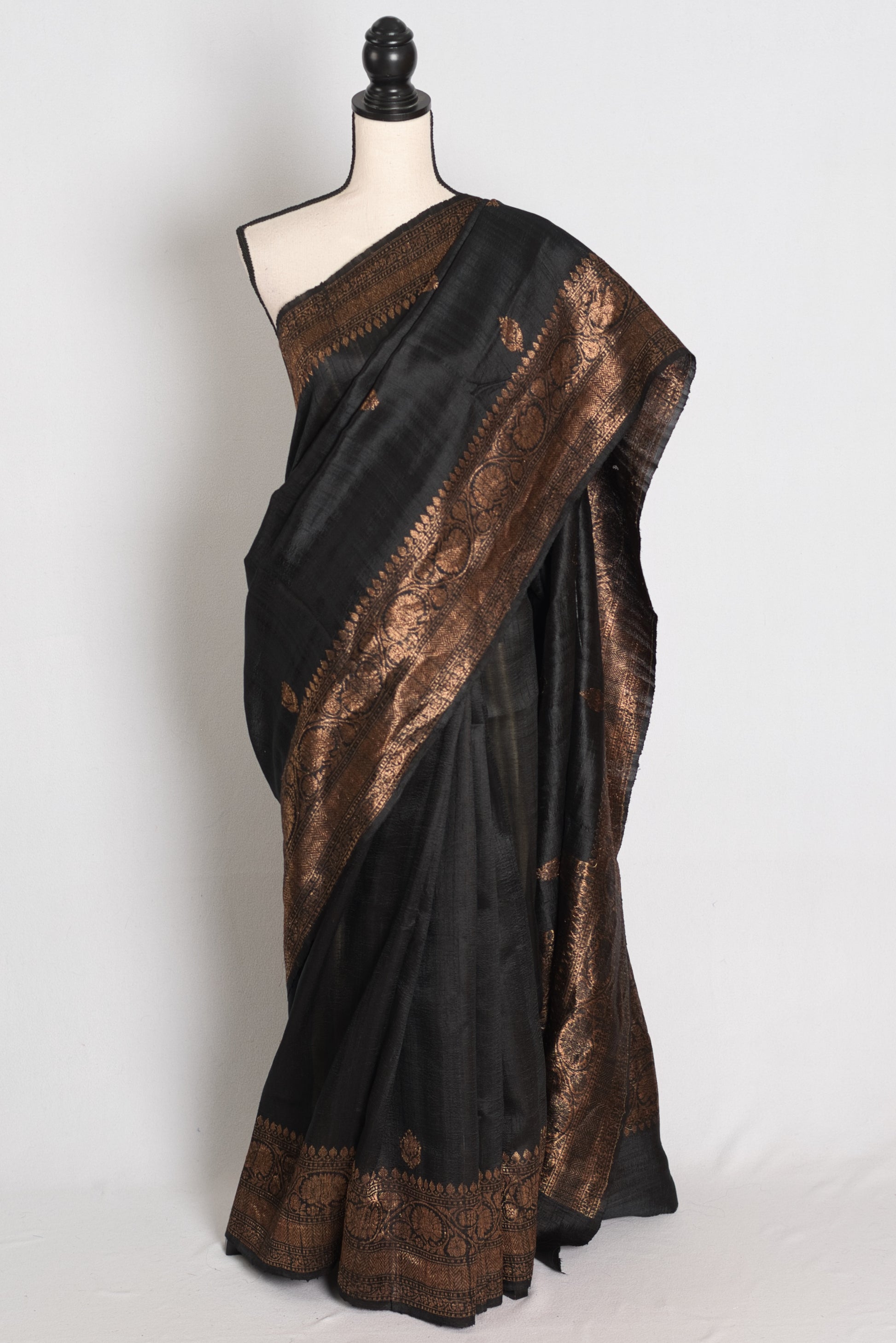 Nandini : Black Pure Raw Silk Banarasi Saree | Antique Gold Zari Weave image 0