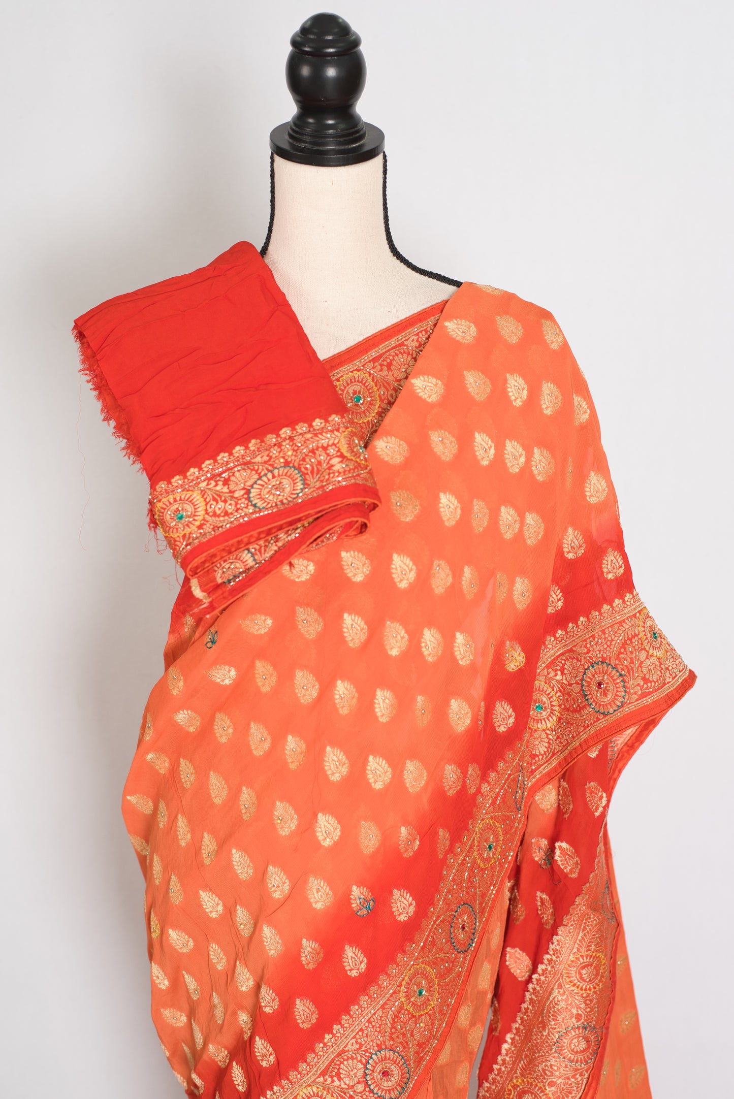 Anisha | Orange Semi Khaddi Georgette Banarasi Saree | Embroidery Work image 1