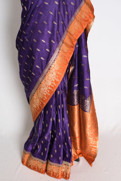 Archana: Purple and Orange Semi Mashru Banarasi Silk Saree image 6
