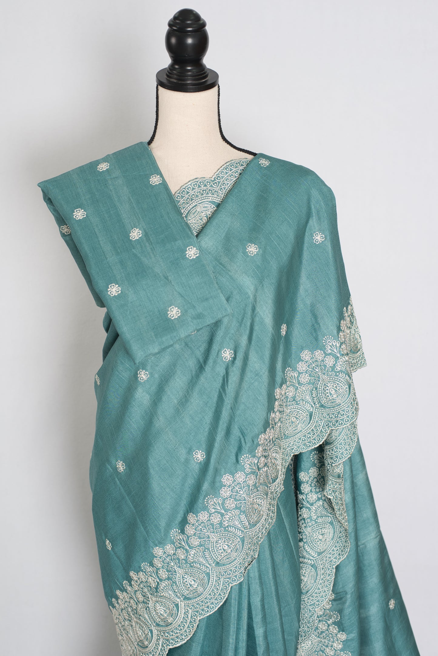 Mitul | Pastel Blue Semi Tussar Silk Saree | Lightweight & Budget-Friendly image 2