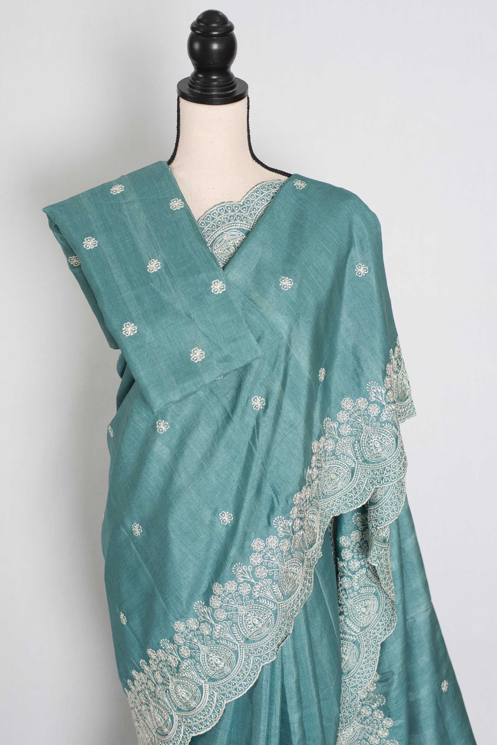 Mitul | Pastel Blue Semi Tussar Silk Saree | Lightweight & Budget-Friendly image 2