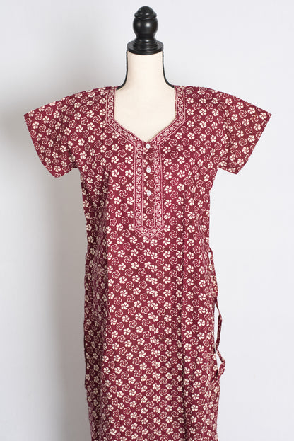 Printed Maroon Pure Cotton Nightwear in Regular Size image 0