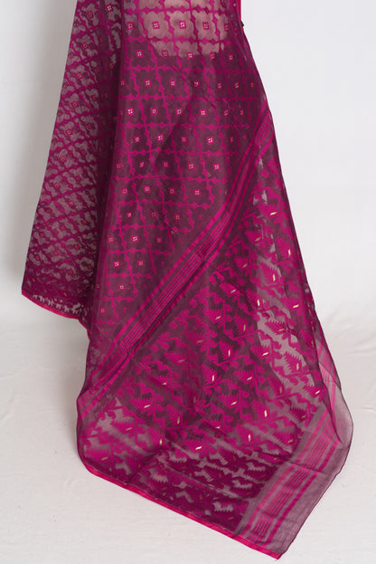 Trina : Magenta Soft Blended Cotton Jamdani Saree image 3