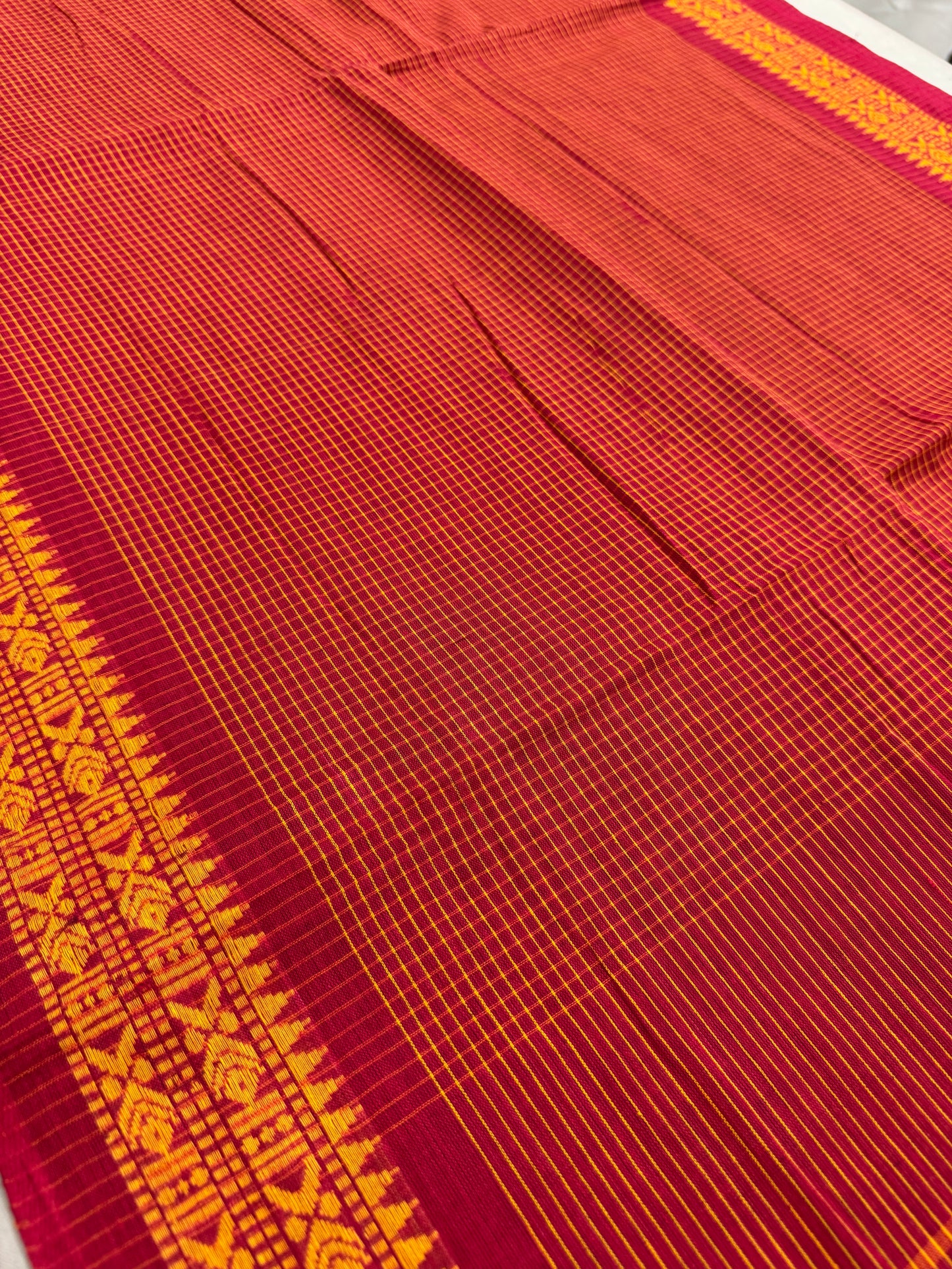 Mahua : Red and Yellow Soft Cotton Dhaniakhali Saree image 4