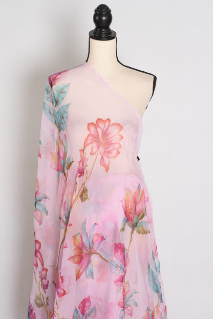 Lia : Pink Floral Printed Chiffon Saree – Budget-Friendly Summer Drape image 3