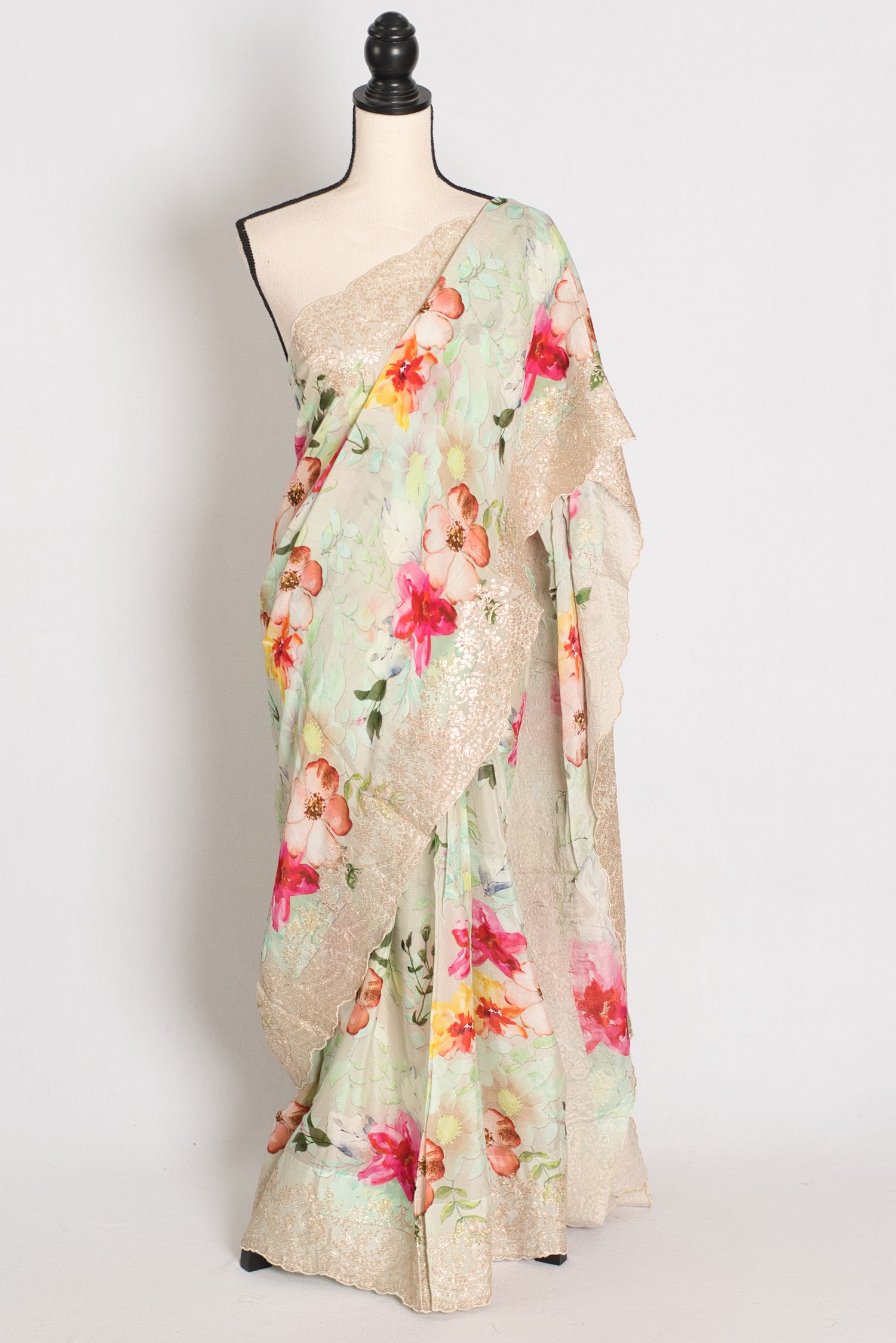 Afrin: Floral Pita Embroidery Crepe Silk Partywear Saree image 0