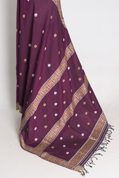 Diya : Deep Purple Pure Cotton Assamese Handloom Saree image 4