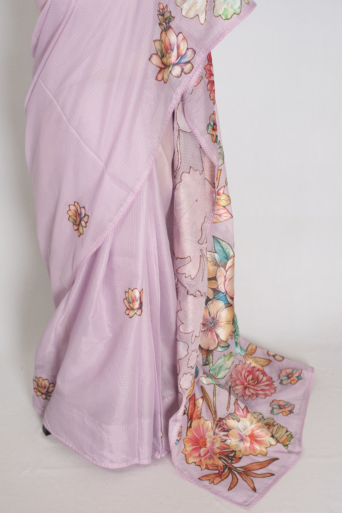 Mouli | Lavender Semi Silk Kota Saree with Designer Floral Applique Work image 6