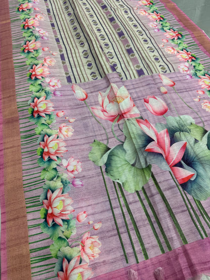 Rai | Off White & Lavender Ikkat Fusion Semi Tussar Saree image 5