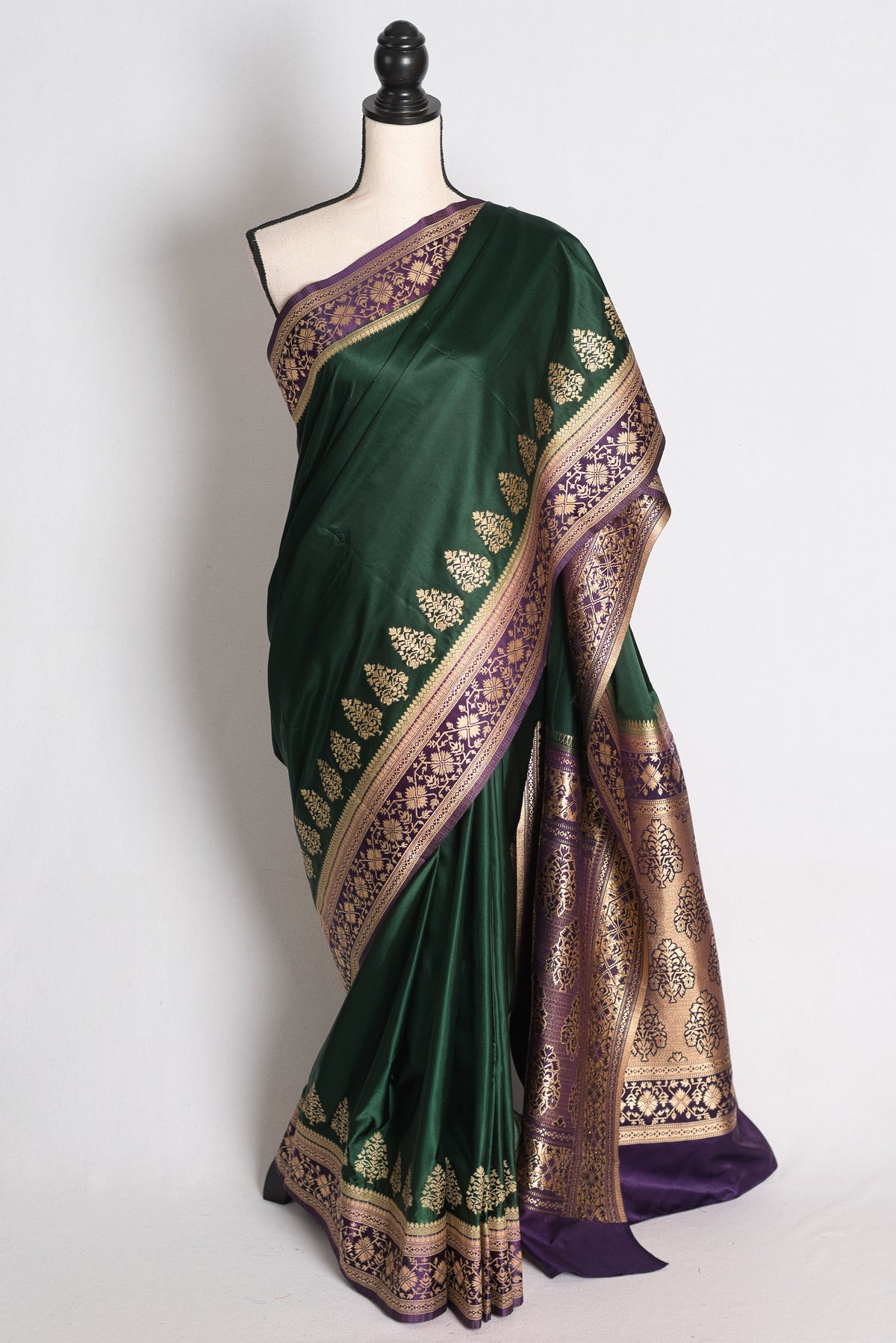 Soi: Bottle Green Semi Mashru Valkalam Banarasi Saree with 40 Size Blouse image 0