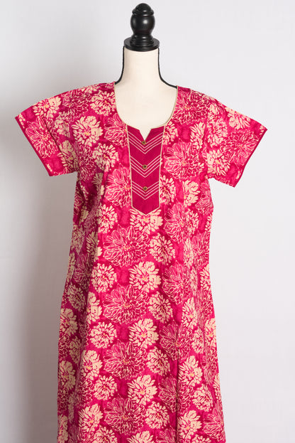 Pure Cotton Pink Floral Printed Indian Nighty in Regular Size image 0