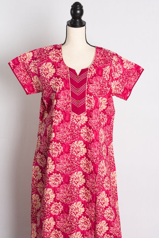 Pure Cotton Pink Floral Printed Indian Nighty in Regular Size image 0