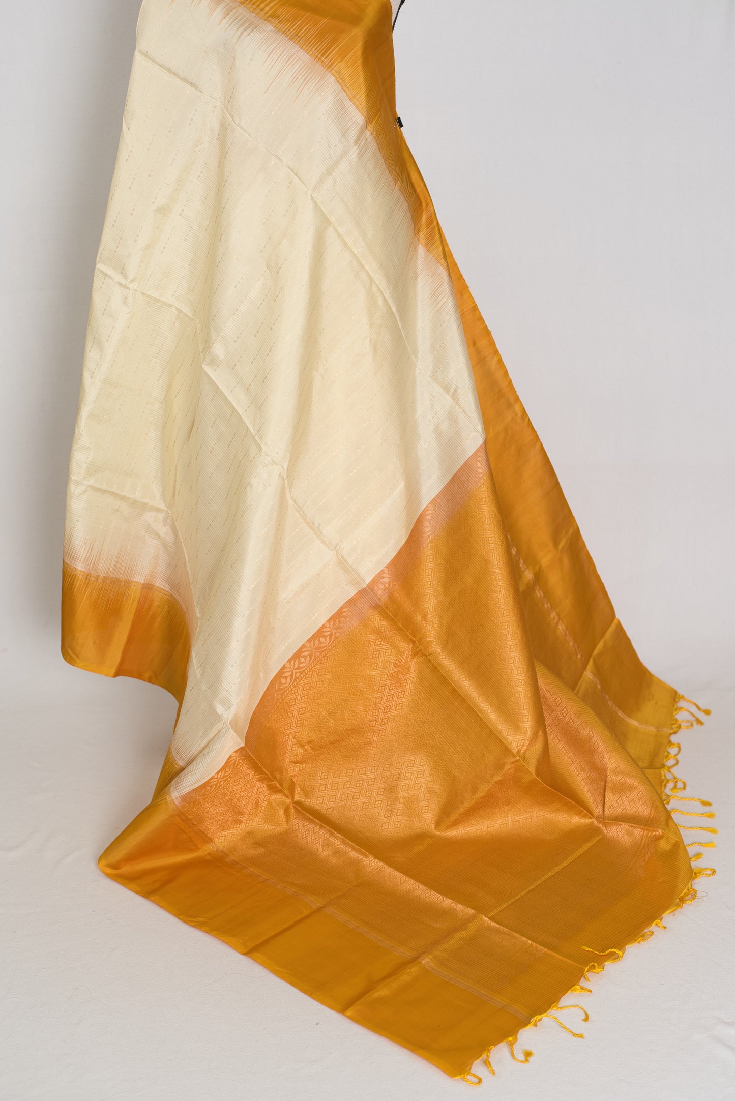 Priya : Cream & Mustard Yellow Pure Silk Kanjivaram Saree | Silk Mark Certified image 3