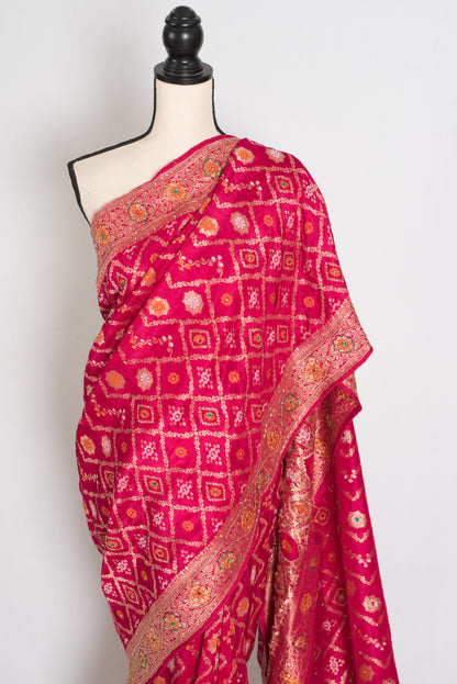 Liza | Dark Pink Hand Embroidery Soft Dola Silk Banarasi Saree image 6