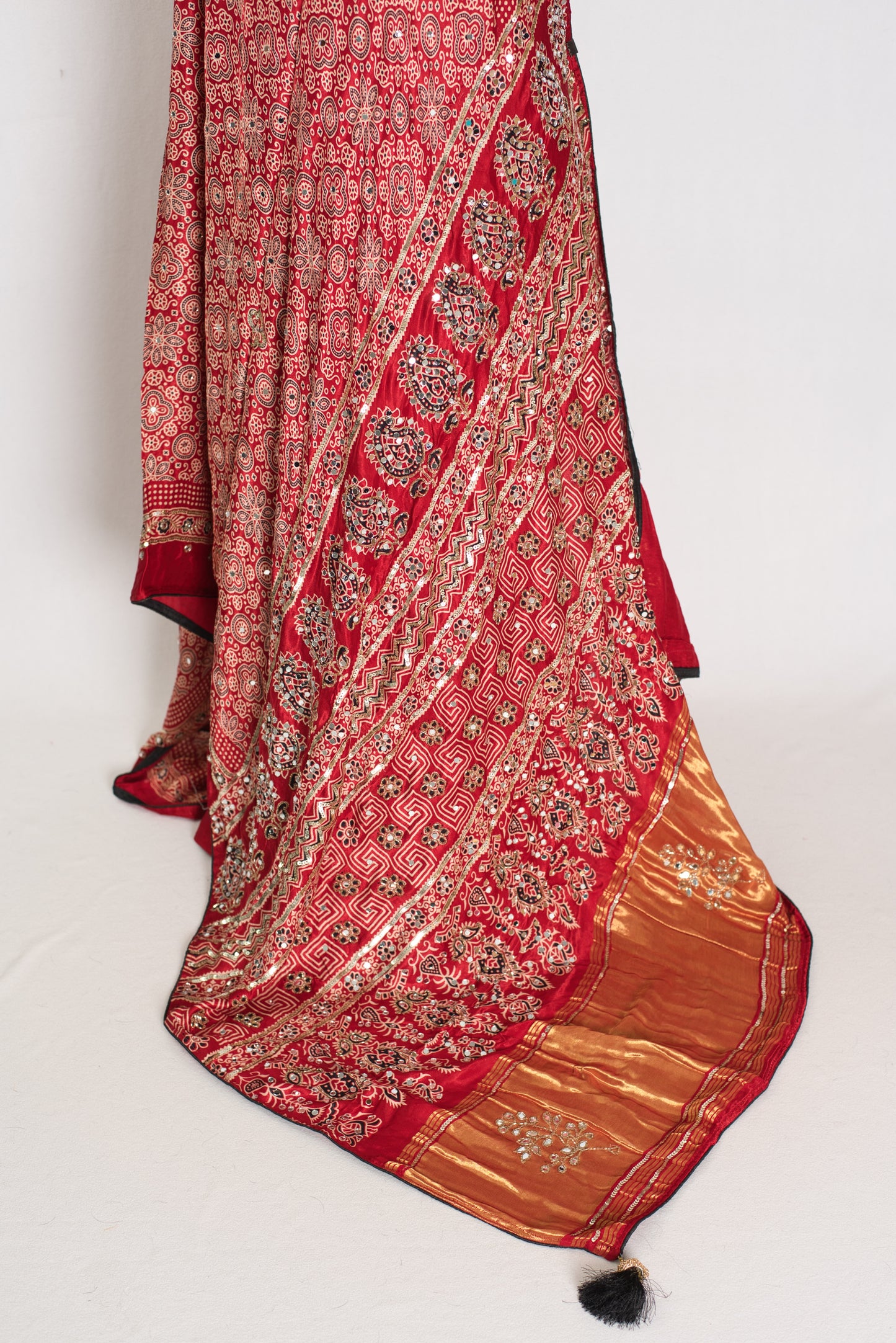 Reshma: Ajrakh Modal Silk Saree with Mirror & Cut Dana Work image 3