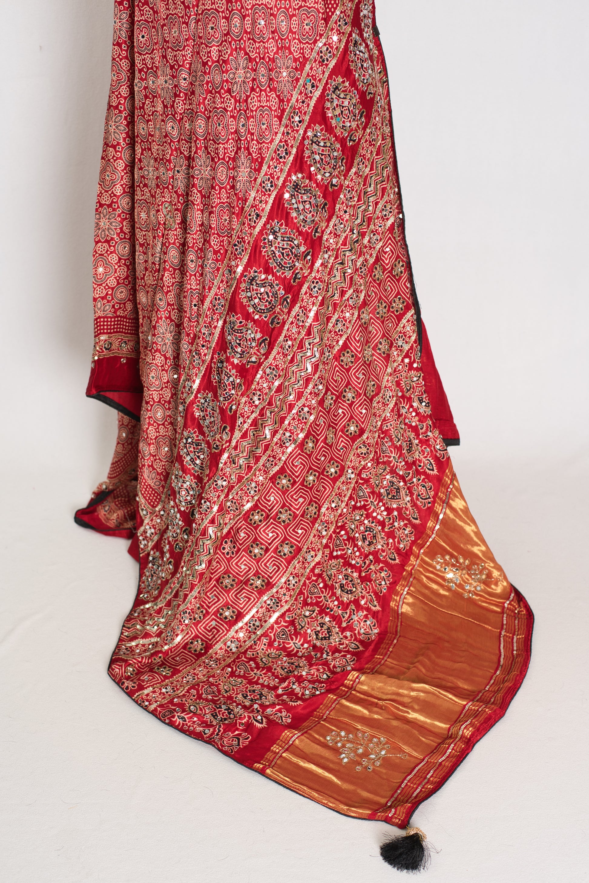 Reshma: Ajrakh Modal Silk Saree with Mirror & Cut Dana Work image 3