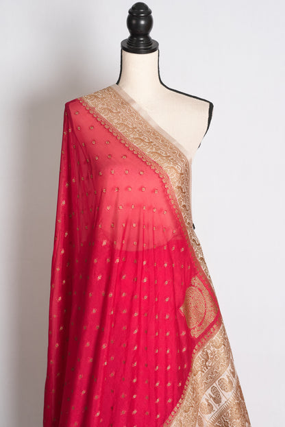 Rani: Dark Pink and Off-White Semi Georgette Banarasi Saree image 3