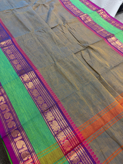 Shyama : Kanchi Cotton Saree - Handwoven South Indian Elegance in English Green image 4