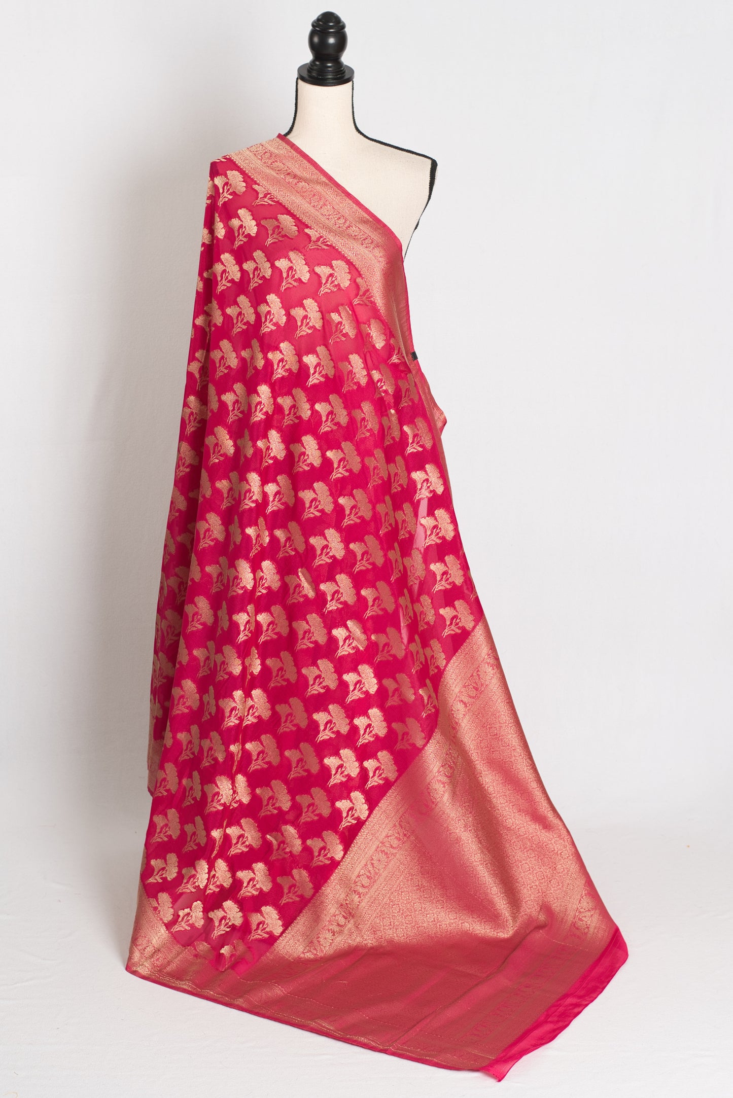 Sona : Semi Georgette Budget Friendly Banarasi Saree in Rani Pink image 1