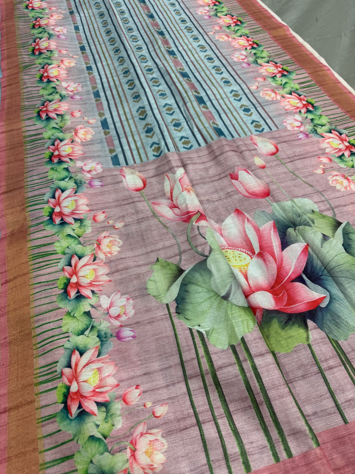 Jissa | Sky Blue & Mauve Ikkat Fusion Semi Tussar Saree image 1