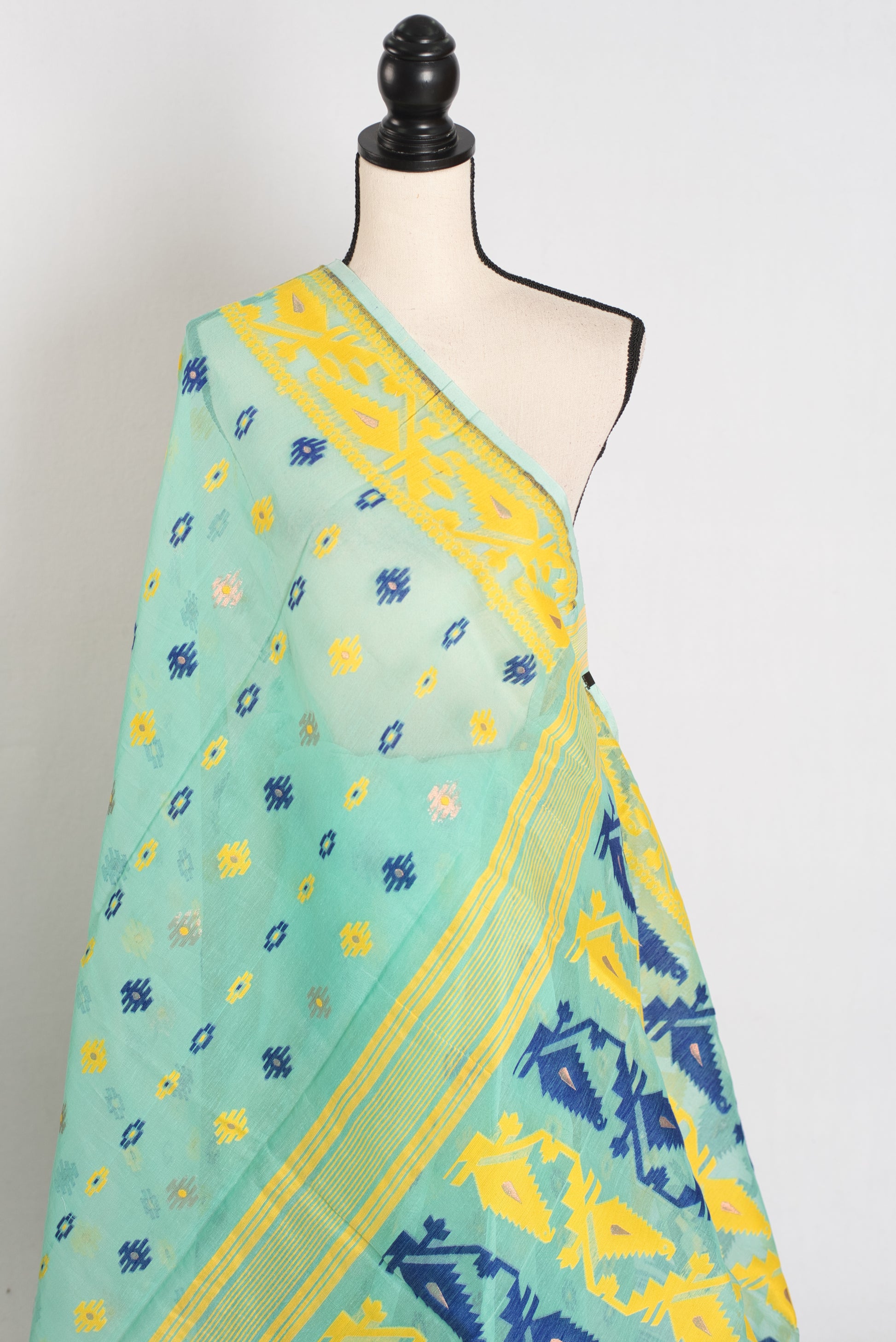 Subhra : Sea Green Blended Soft Cotton Jamdani Bengali Saree in Sea Green image 3