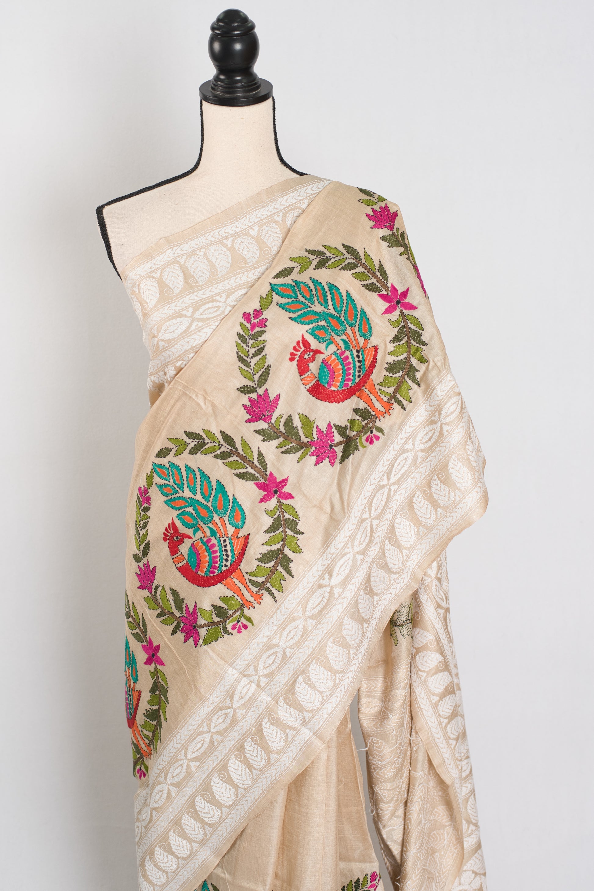 Gini | Exclusive Hand-Embroidered Gachi Tussar Kantha Stitch Saree image 5