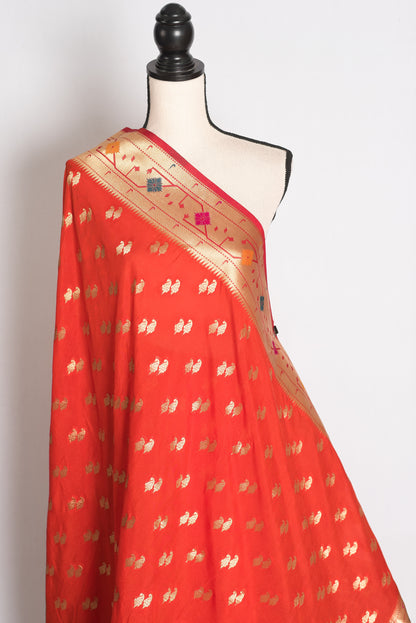 Vaishnavi: Orange and Gold Semi Silk Paithani Saree image 4