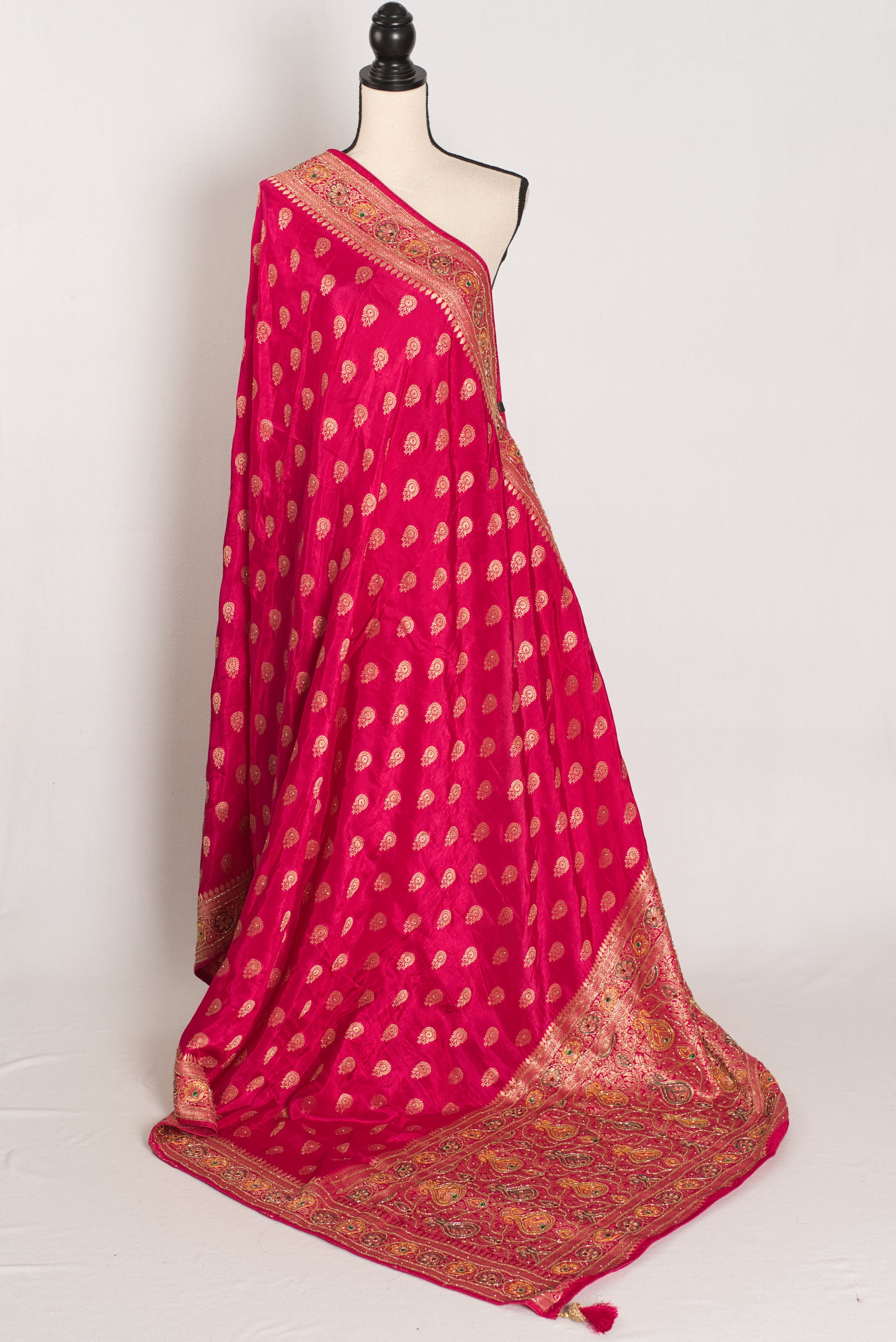 Purvi : Dark Pink and Gold Dola Silk Banarasi Saree - Hand Embroidery image 1