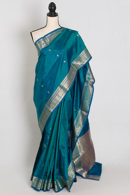 Gauri | Peacock Green & Gold Katan Silk Banarasi Saree | Silk Mark Certified image 0