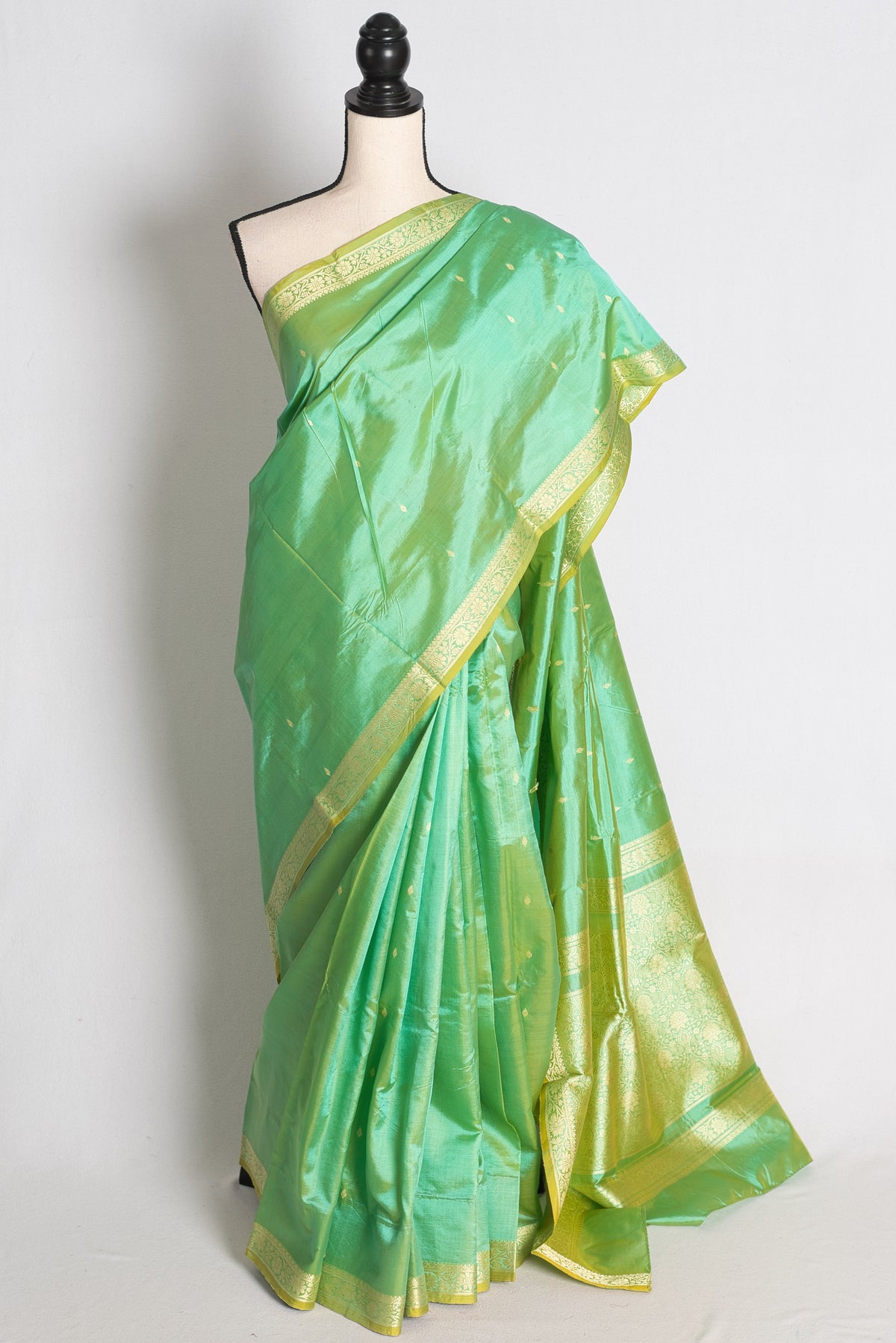 Shukti: Green and Gold Lightweight Katan Banarasi Silk Saree image 0