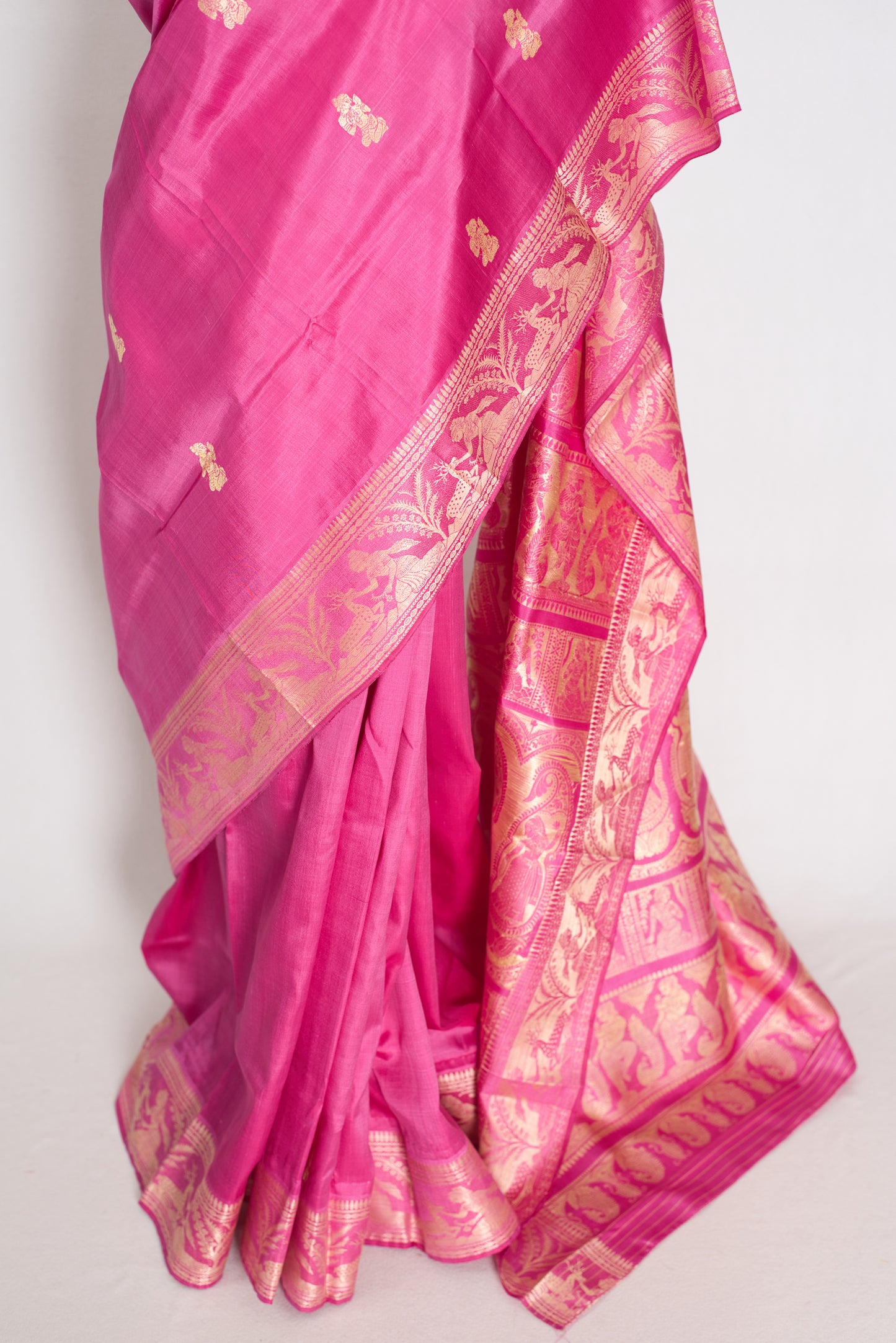 Swarna | Pink and Cream Handwoven Bishnupuri Baluchari Silk Saree image 6