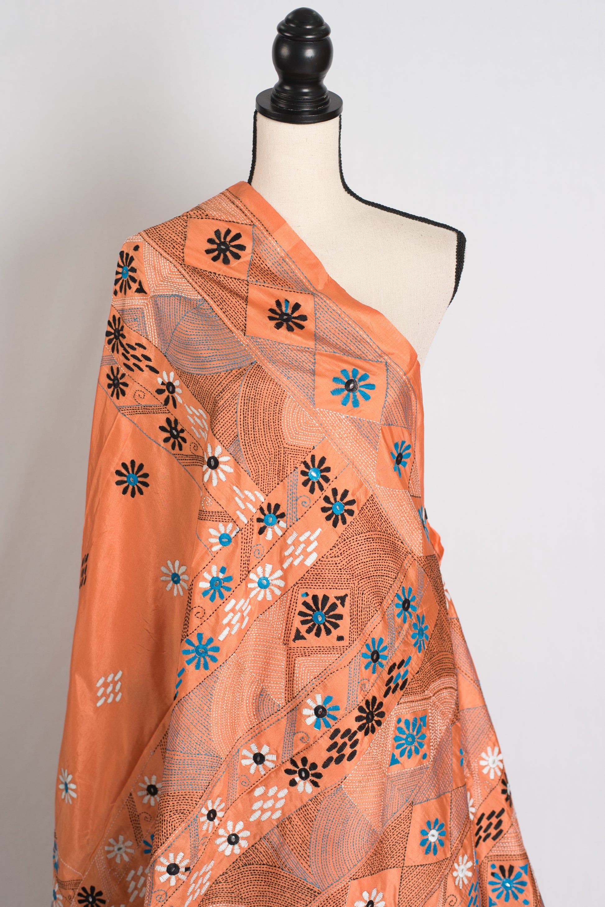 Rukmini : Light Orange Blended Silk Saree with Hand Embroidery Lambani Work image 4