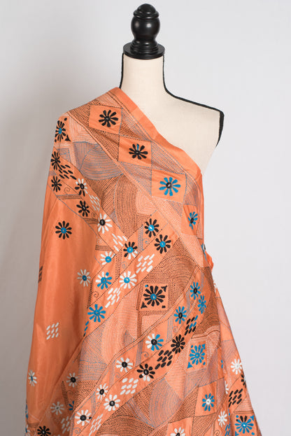 Rukmini : Light Orange Blended Silk Saree with Hand Embroidery Lambani Work image 4