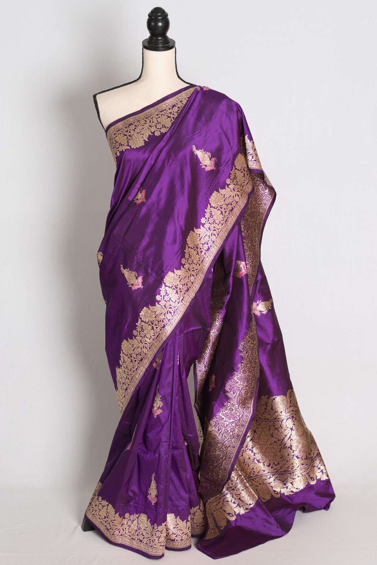 Gauri: Eggplant Purple Kadwa Banarasi Silk Saree with Gold Zari image 0