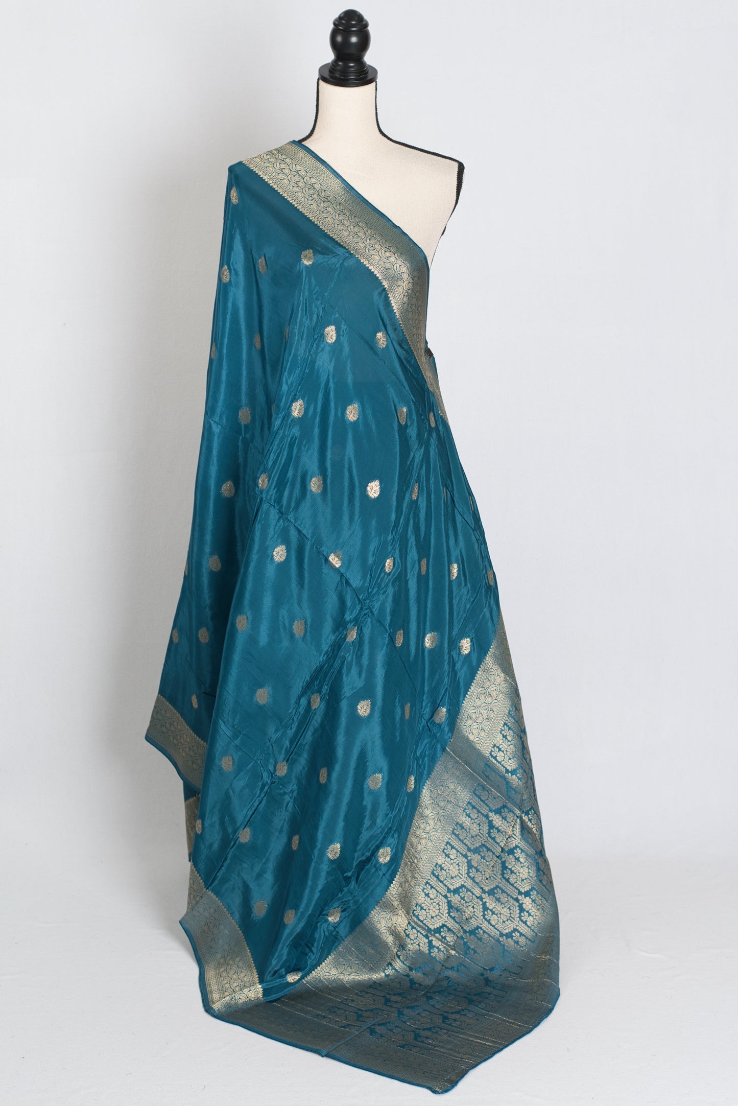 Nisha : Lightweight Semi Crepe Banarasi Saree in Blue and Gold image 1