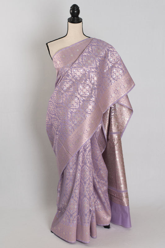 Nandini: Mauve & Gold Cotton Silk Jamdani Banarasi Saree image 0