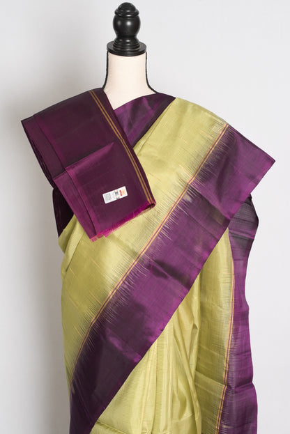 Ila : Lime Green and Deep Purple Lightweight Kanjivaram Silk Saree image 2