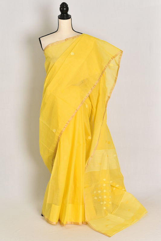Ira: Pure Cotton Bengal Handloom Jamdani Saree in Yellow | Bengali Tant image 0