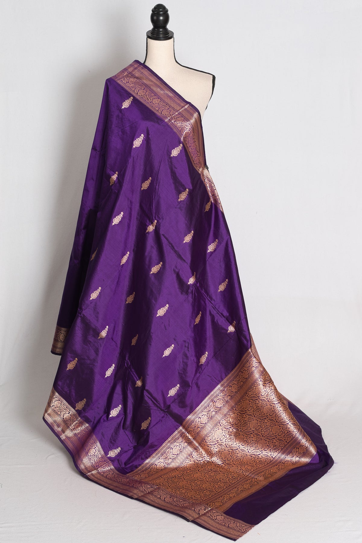 Uma: Purple and Gold Lightweight Katan Banarasi Silk Saree with Blouse Piece image 1